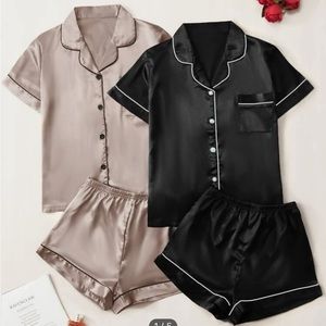 Shein pink and black set of silk pjs